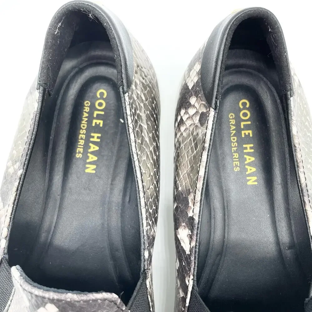 Cole Haan Grand Series Womens 10‎ Snakeskin Print Sneaker Black Gray Slip On